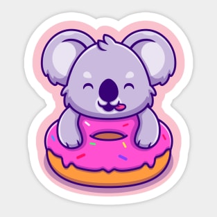 Cute Koala Holding Doughnut Cartoon Sticker